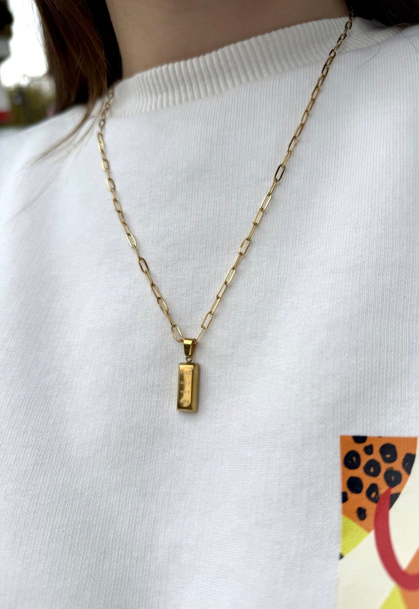 Külçe Altın Uç Modelli Çelik Ataç Kolye 45 cm