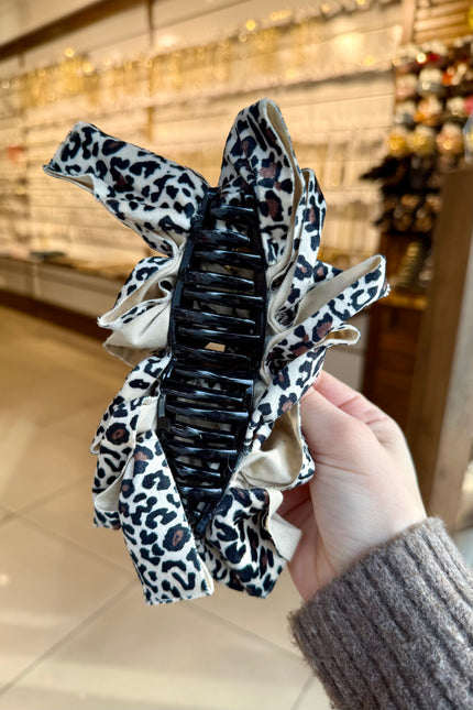 Katlı Leopar Desen Süet Mandal Toka Açık Renk