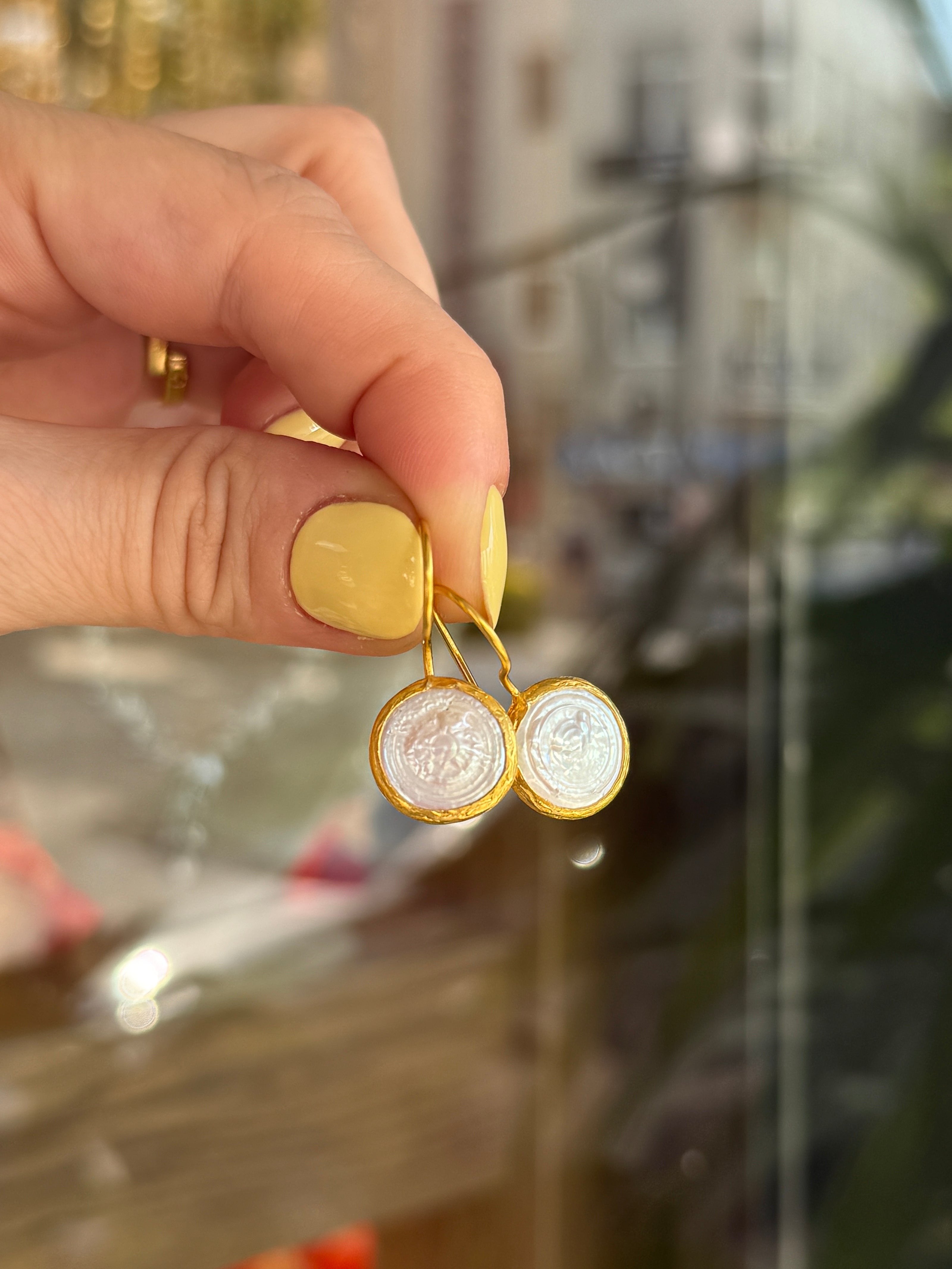 El Yapımı Altın Kaplama Gerçek İnci Kanca Küpe