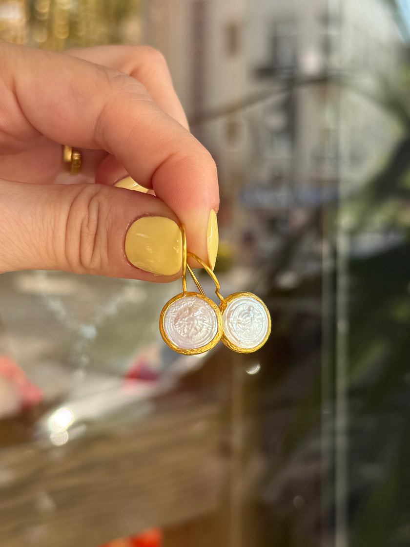 El Yapımı Altın Kaplama Gerçek İnci Kanca Küpe