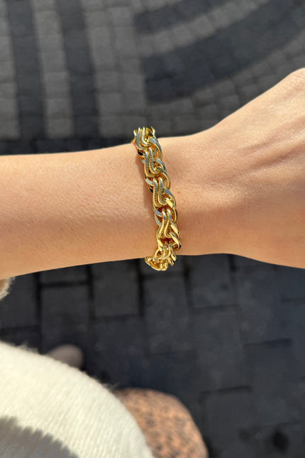 VIP Sıkma Halka Detay Örgü Zincir Bileklik 14K 20 cm