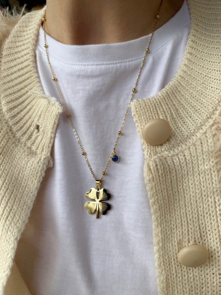 Nazar Boncuk Detaylı Yonca Çelik Kolye