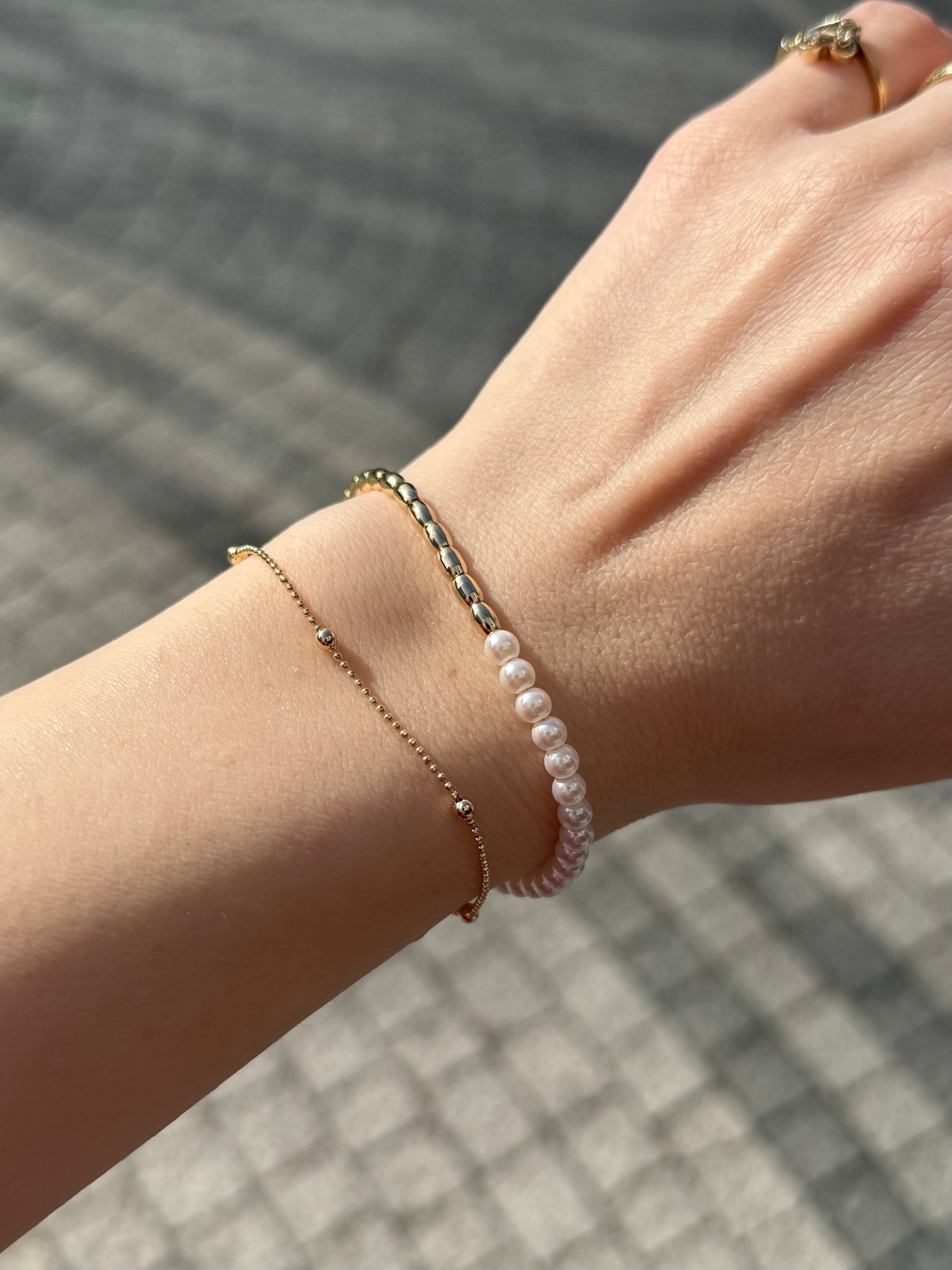 VIP Çift Zincir Yarı İncili Bileklik 16 + 4 cm