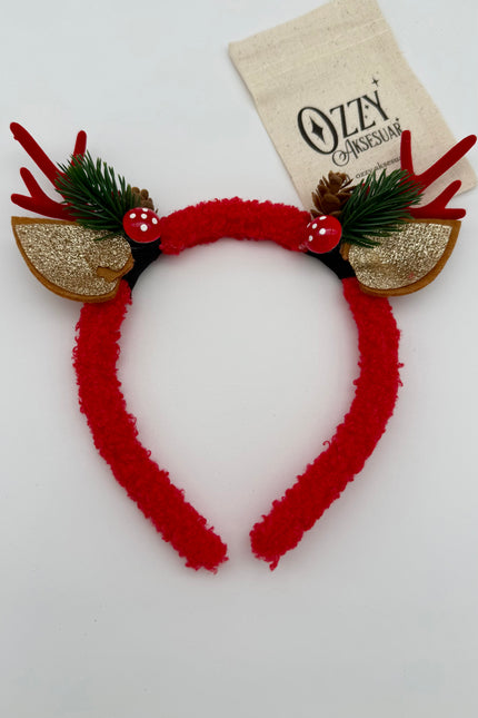 Yılbaşı Peluş Geyik Taç Kırmızı