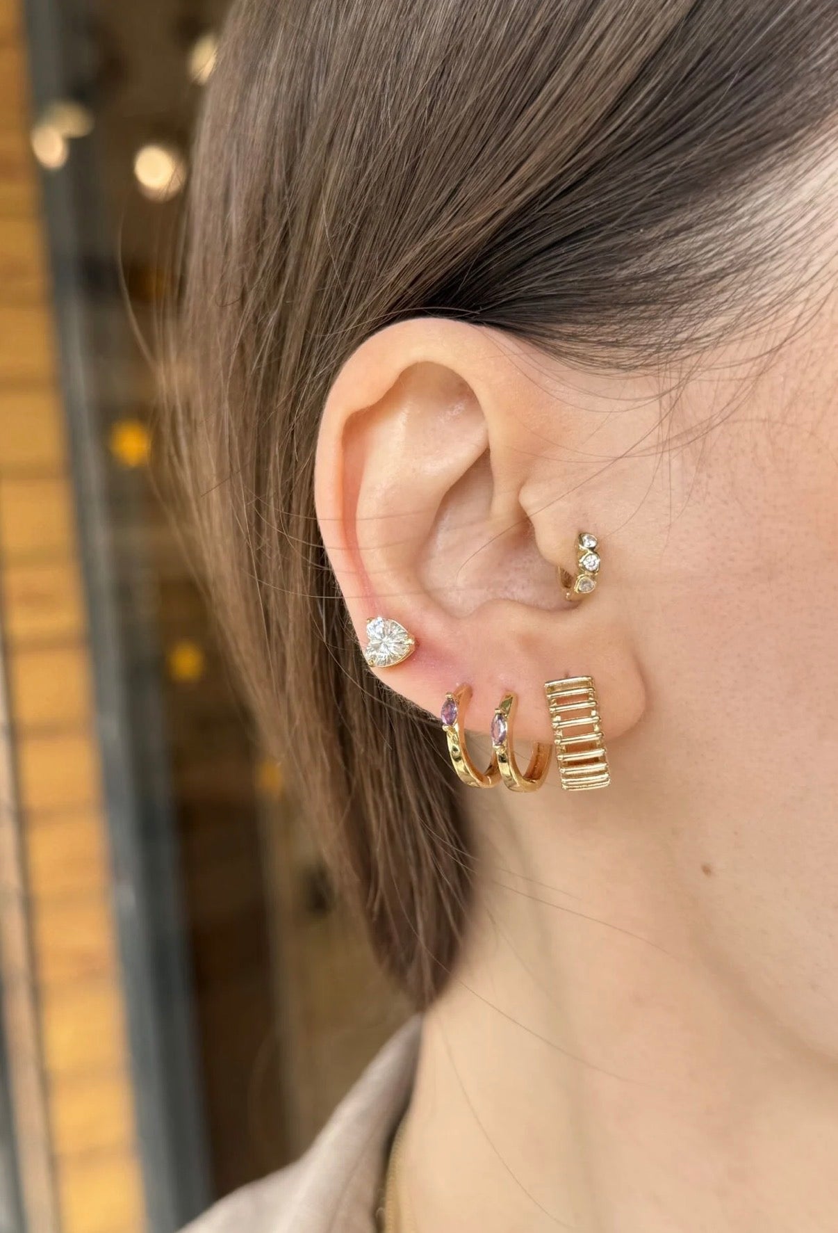 VIP Damla Lila Zirkon Taşlı Halka Küpe 14K