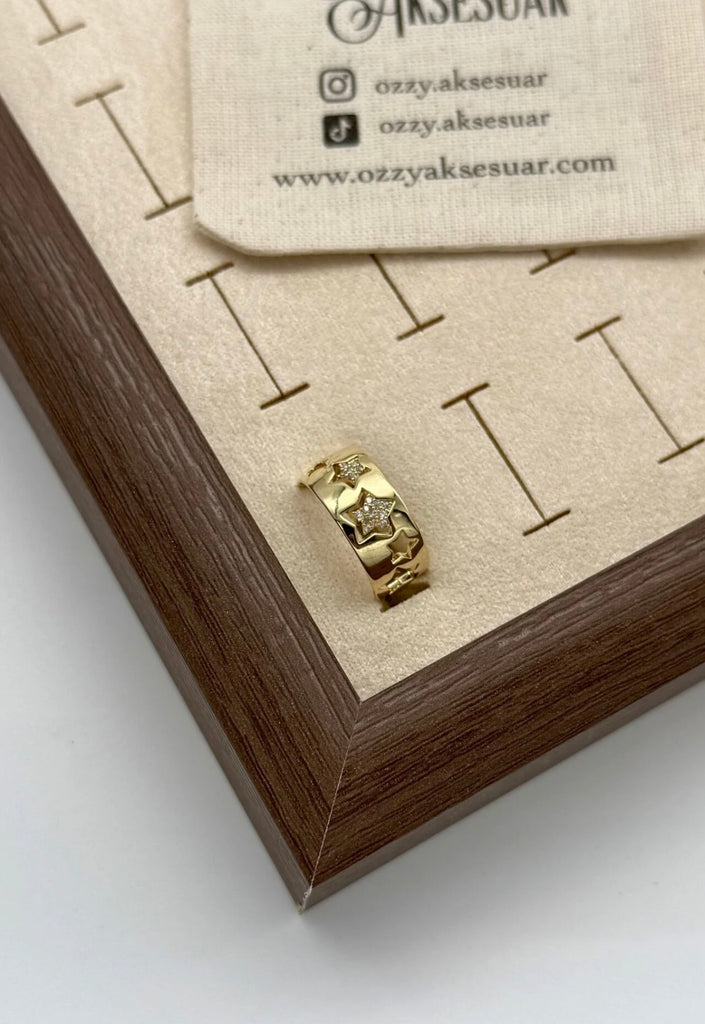 Üzeri Gömme Taş Detay Yıldız İşlemeli Ayarlanabilir Yüzük