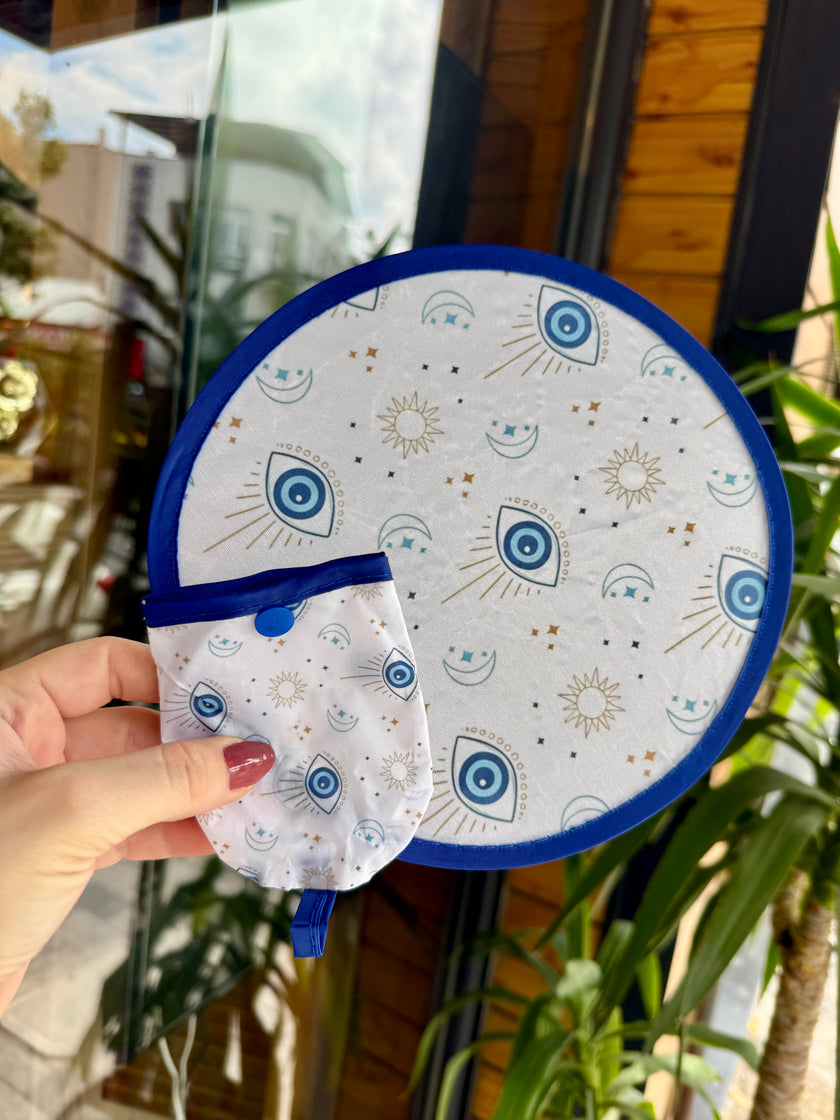Çıtçıtlı Çantalı Katlanabilir Yuvarlak Yelpaze 20 cm Göz Desenli Model