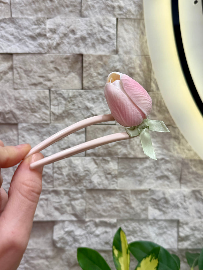 Pembe Gonca Gül Model Topuz Çubuk Toka Pembe