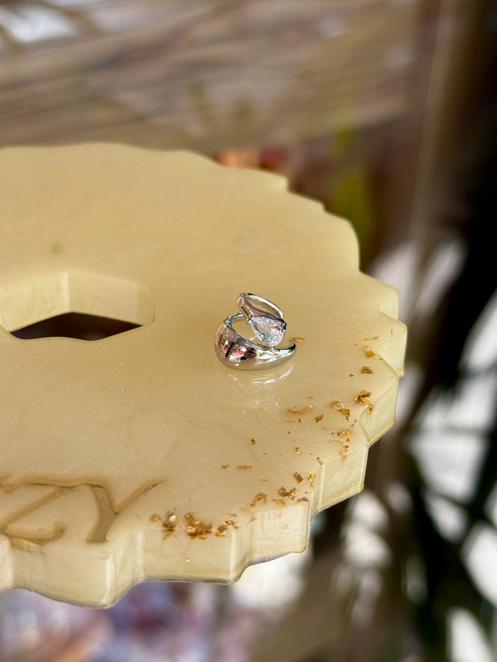 Damla Taşlı 2'li Görünüm Earcuff Kıkırdak Küpe 1 Adet Gümüş Renk