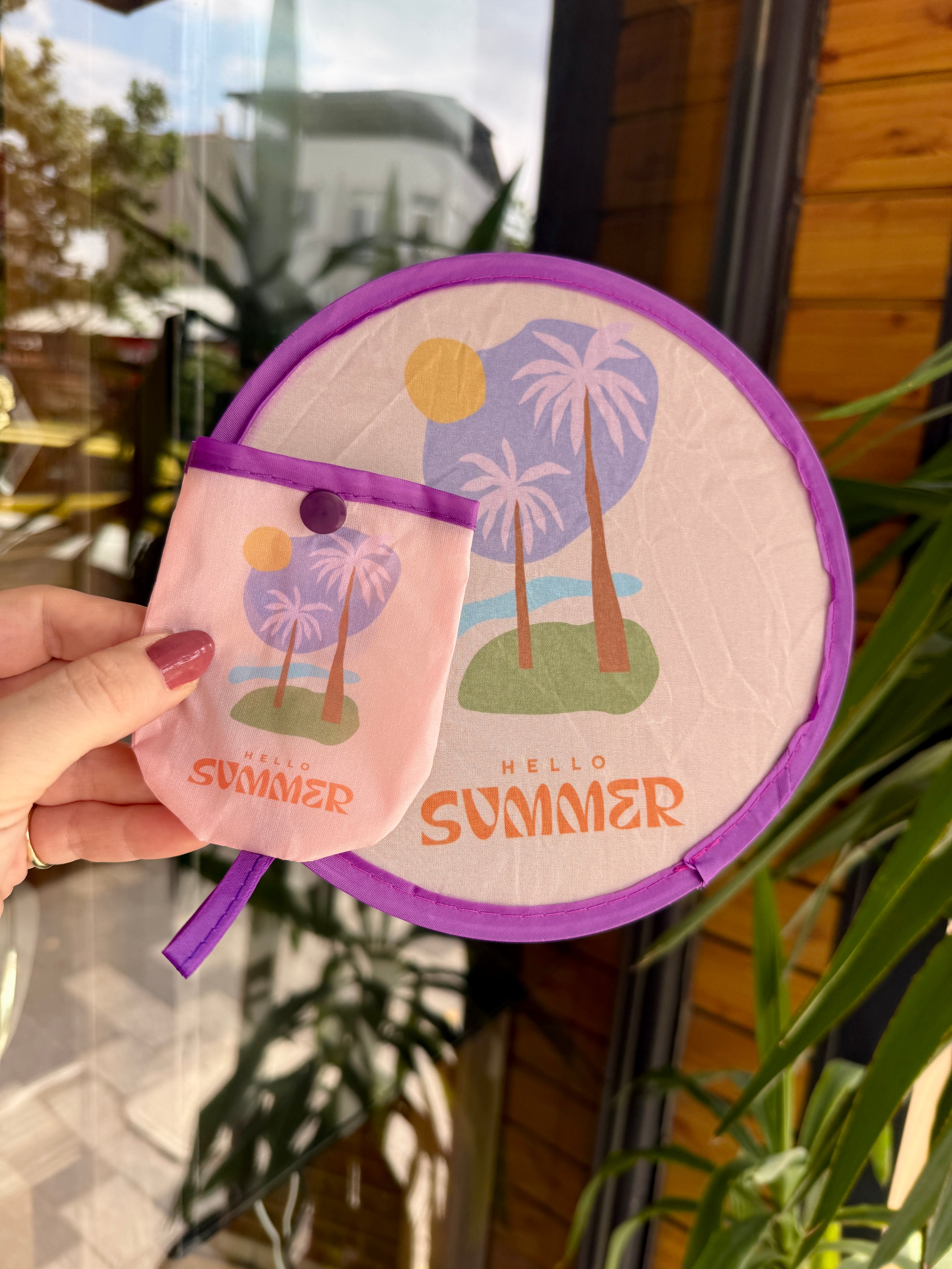 Çıtçıtlı Çantalı Katlanabilir Yuvarlak Yelpaze 20 cm Hello Summer Palmiye