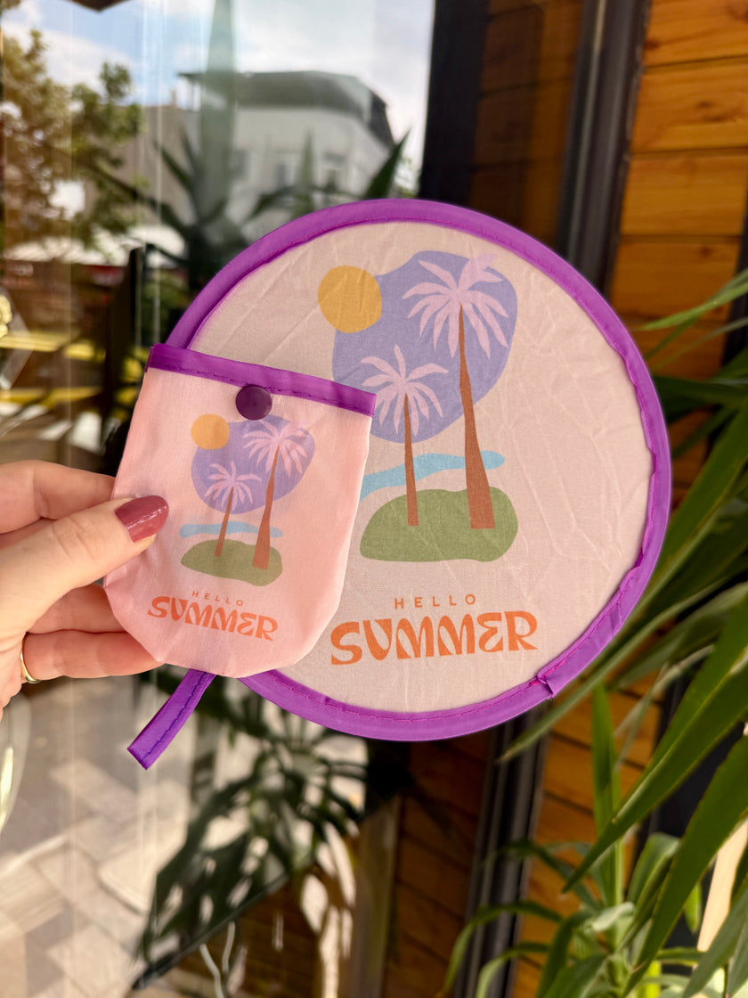 Çıtçıtlı Çantalı Katlanabilir Yuvarlak Yelpaze 20 cm Hello Summer Palmiye