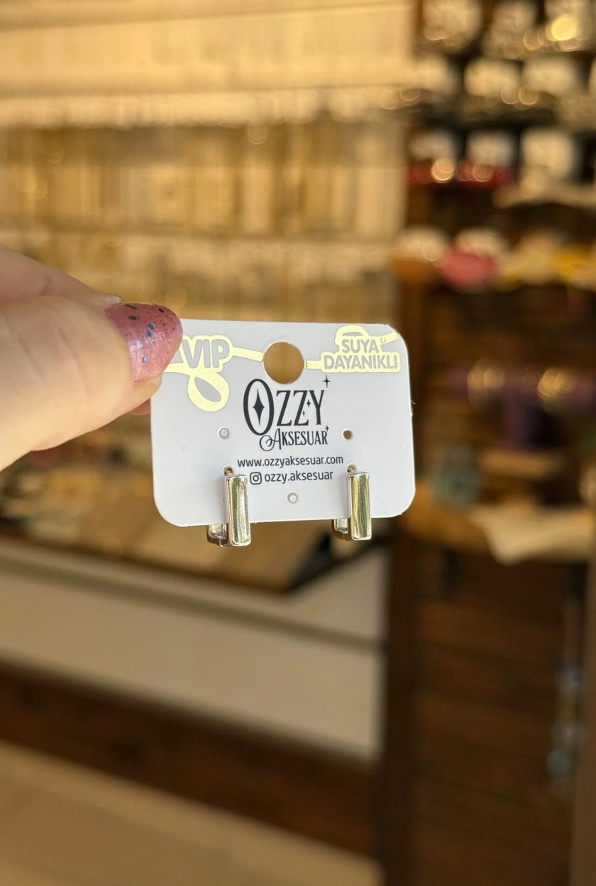 VIP Dikdörtgen Halka Küpe Gümüş Renk