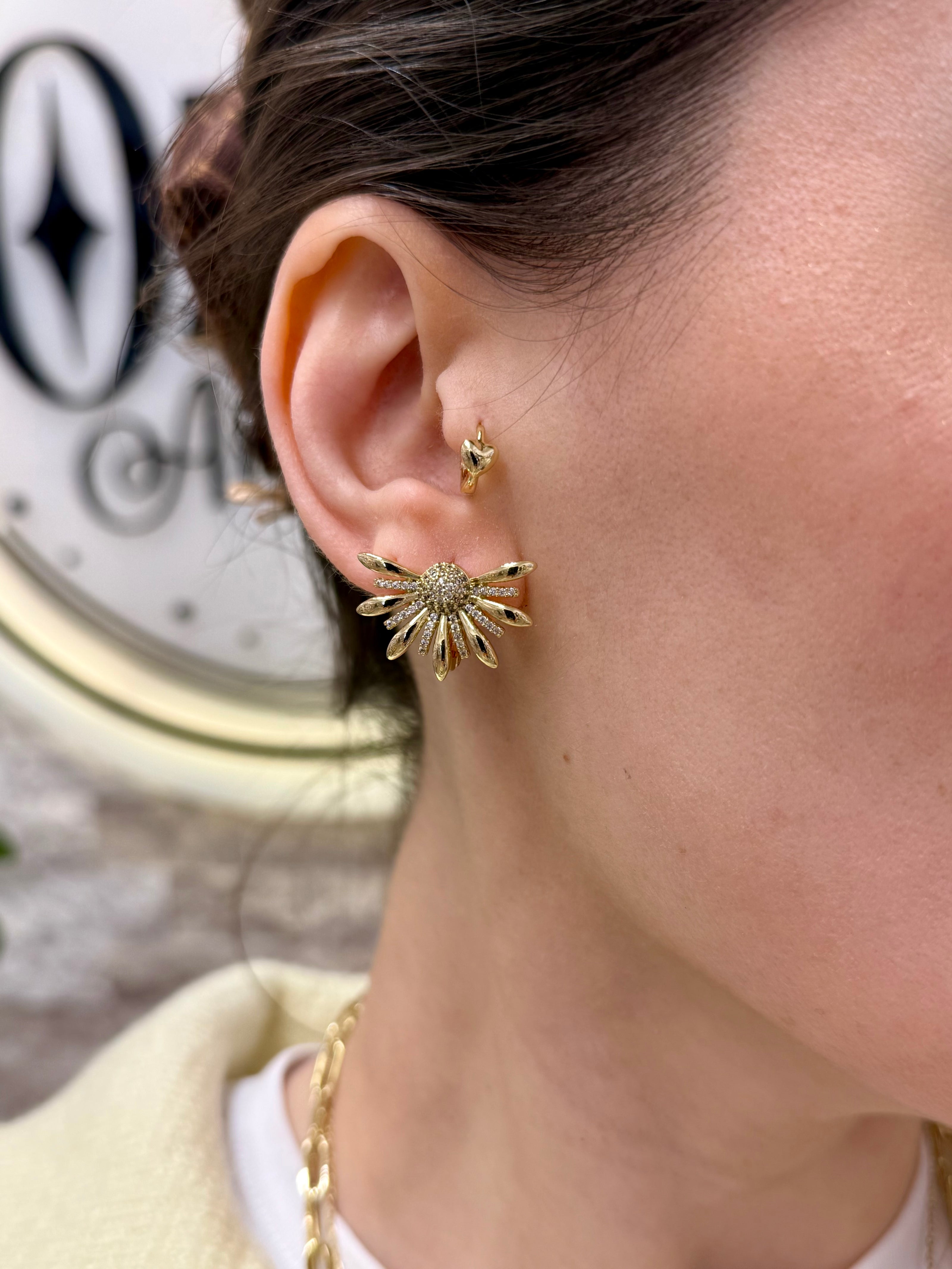 VIP Taş İşlemeli Çiçek Halka Küpe