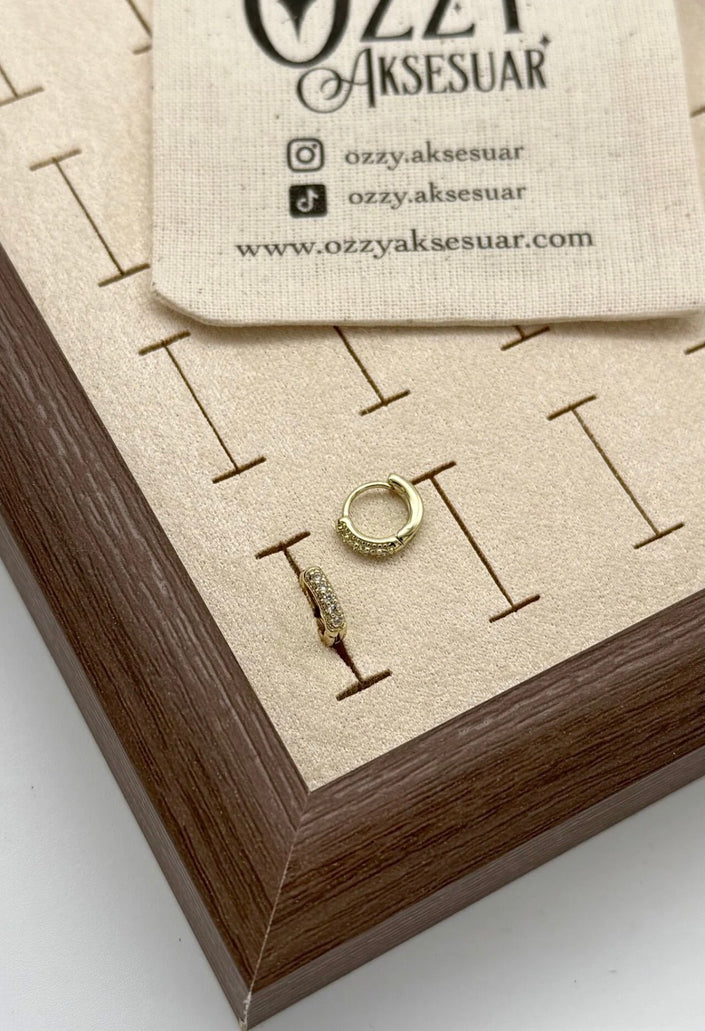 VIP Önü Sıra 5 Taşlı Minik Halka Küpe 14K