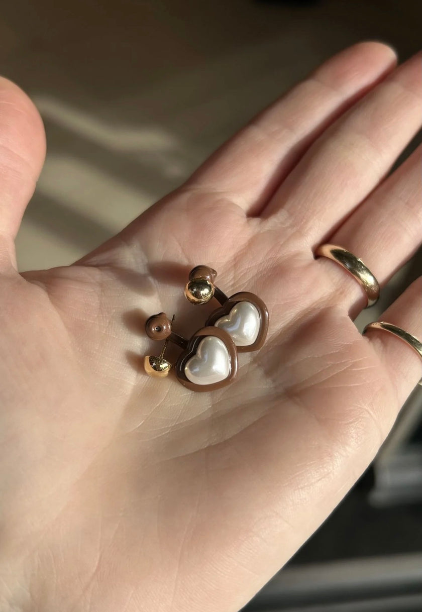 Çift Parçalı İnci Kalp Küpe