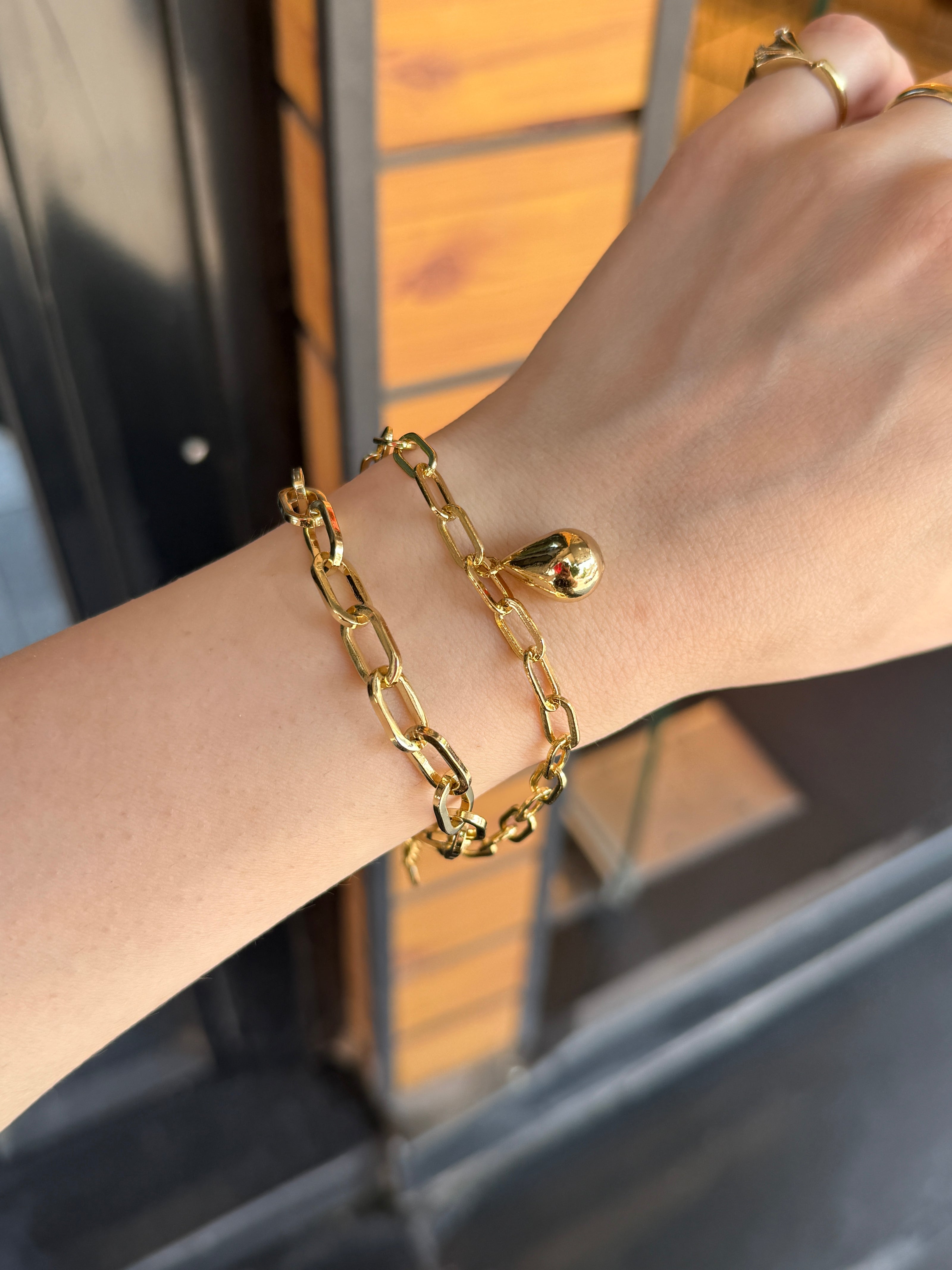 VIP Çift Zincirli Damla Charm Bileklik 18 + 2 cm