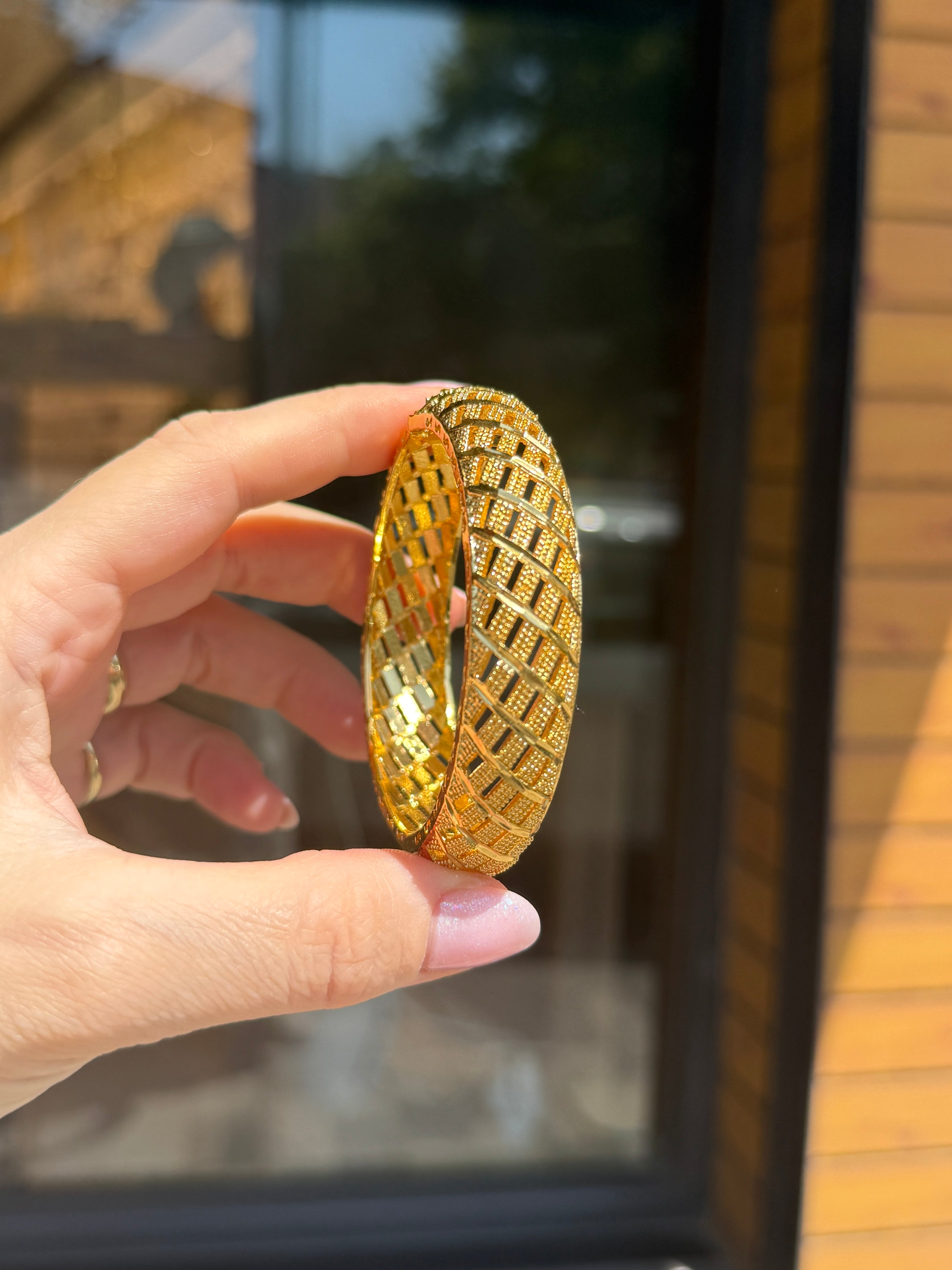 Altın Kaplama Örgü Model Kelepçe Bileklik 60 mm 24K Renk