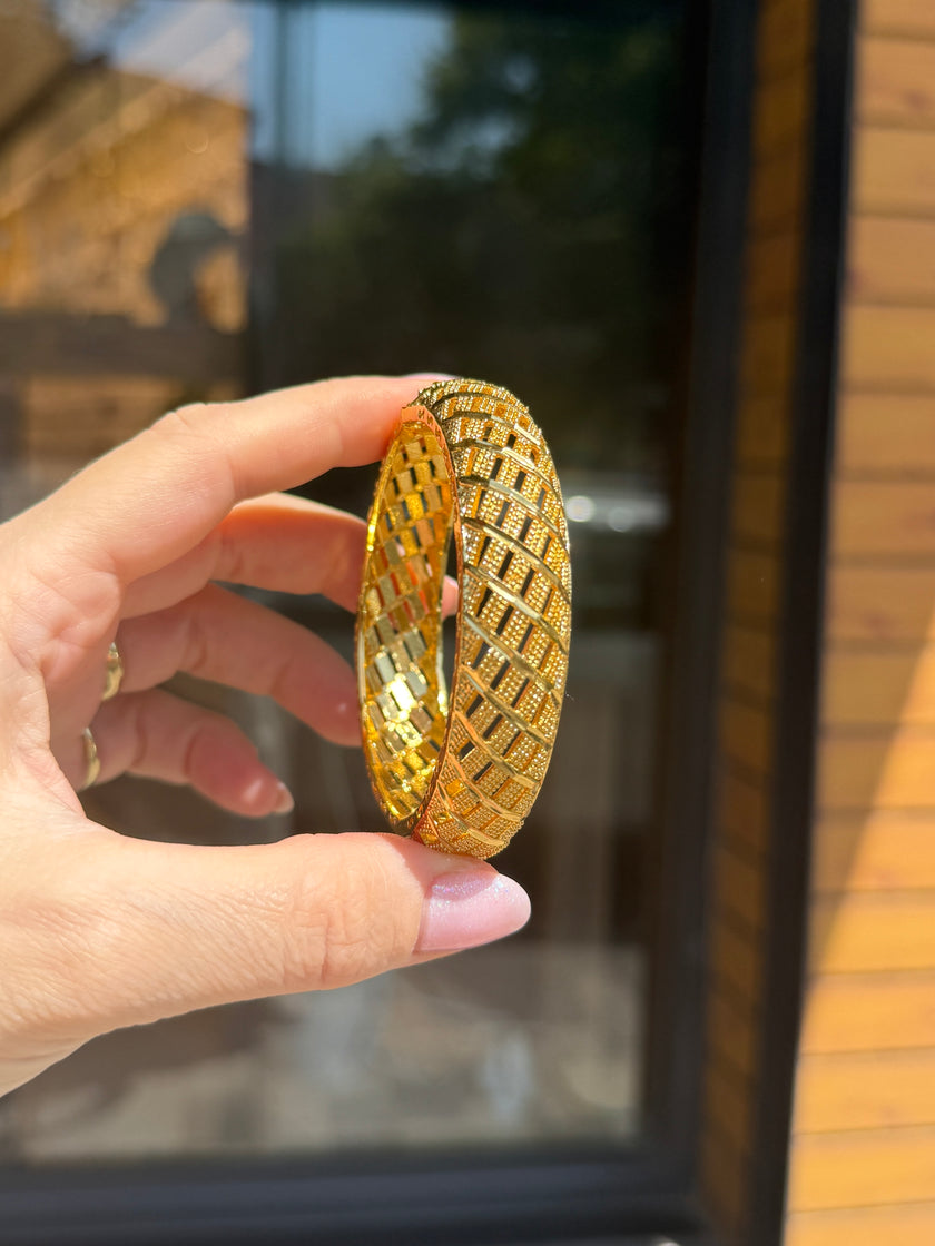 Altın Kaplama Örgü Model Kelepçe Bileklik 60 mm 24K Renk