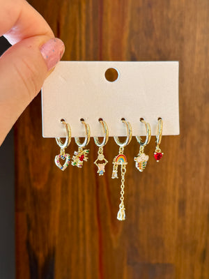 Gökkuşağı Detaylı 6'lı Set Küpe