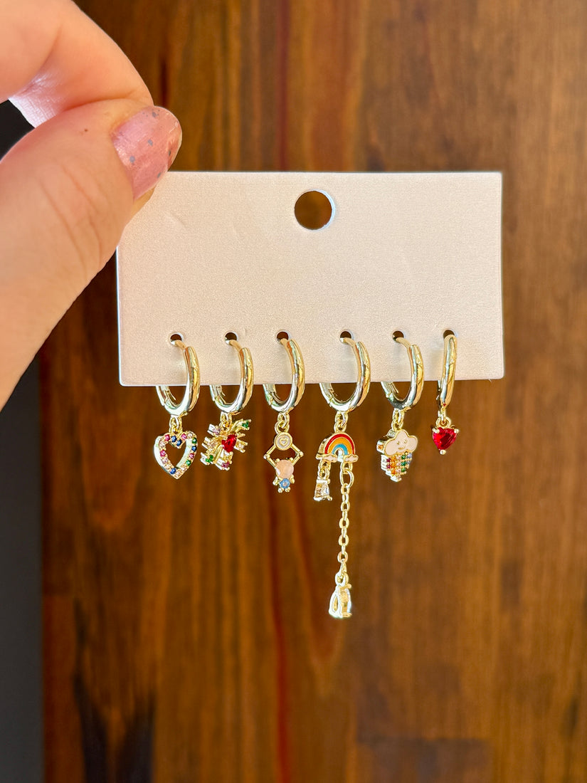 Gökkuşağı Detaylı 6'lı Set Küpe