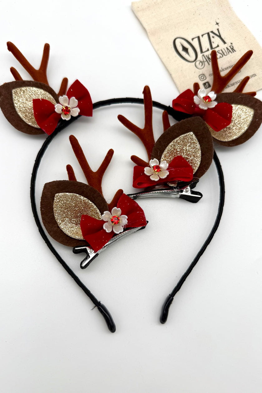 Yılbaşı Taç Toka Set Kırmızı Fiyonk Model