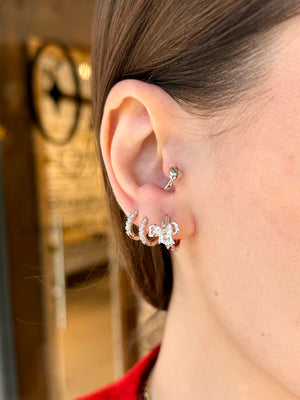 VIP Taşlı Fiyonk Model Halka Küpe Gümüş Renk