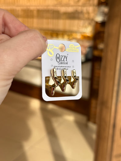 VIP 3'lü Set Küpe Taşlı 3 Boyutlu Yıldız