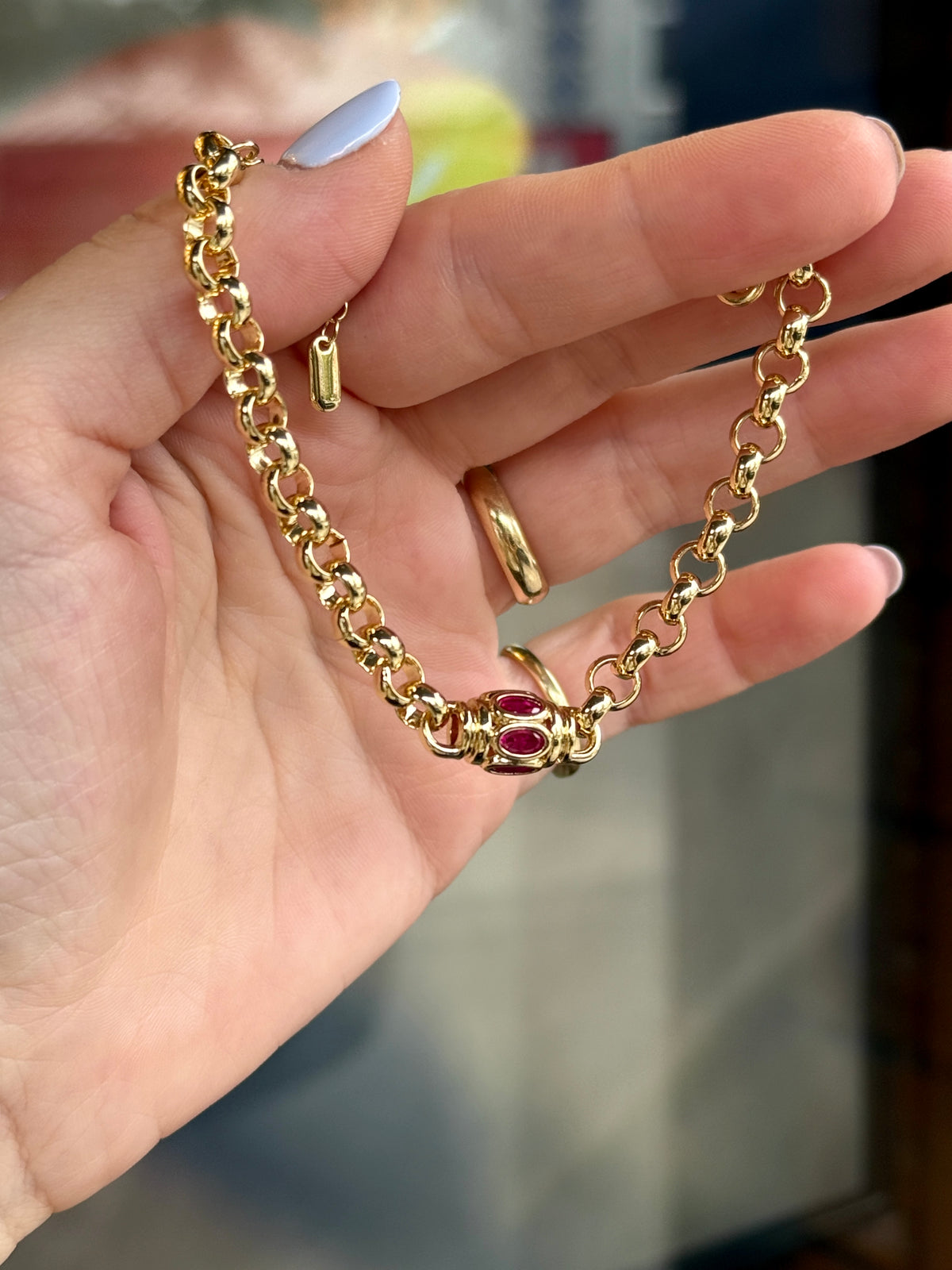 Damla Fuşya Taş Sıralı Silindir Model Bileklik 17 + 3 cm