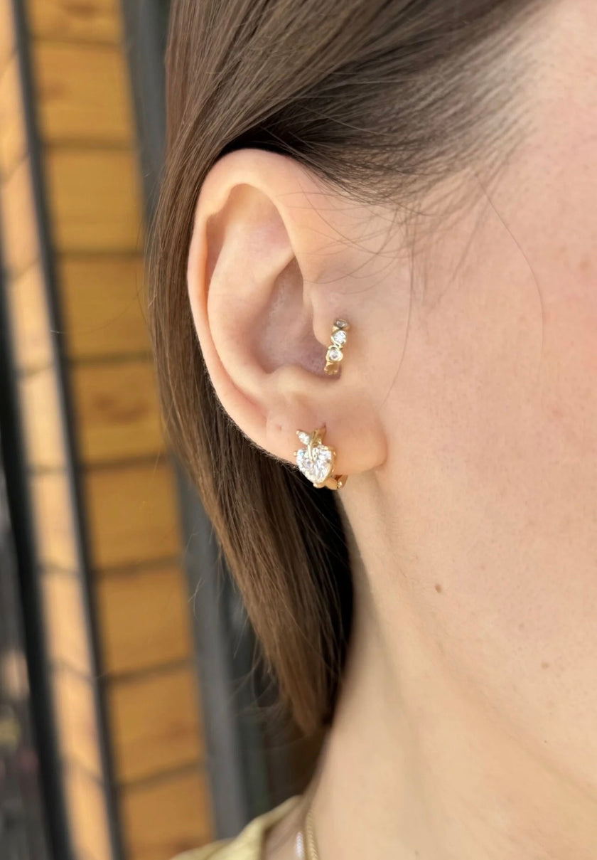 VIP Zirkon Taş Çilek Model Küçük Halka Küpe 14K