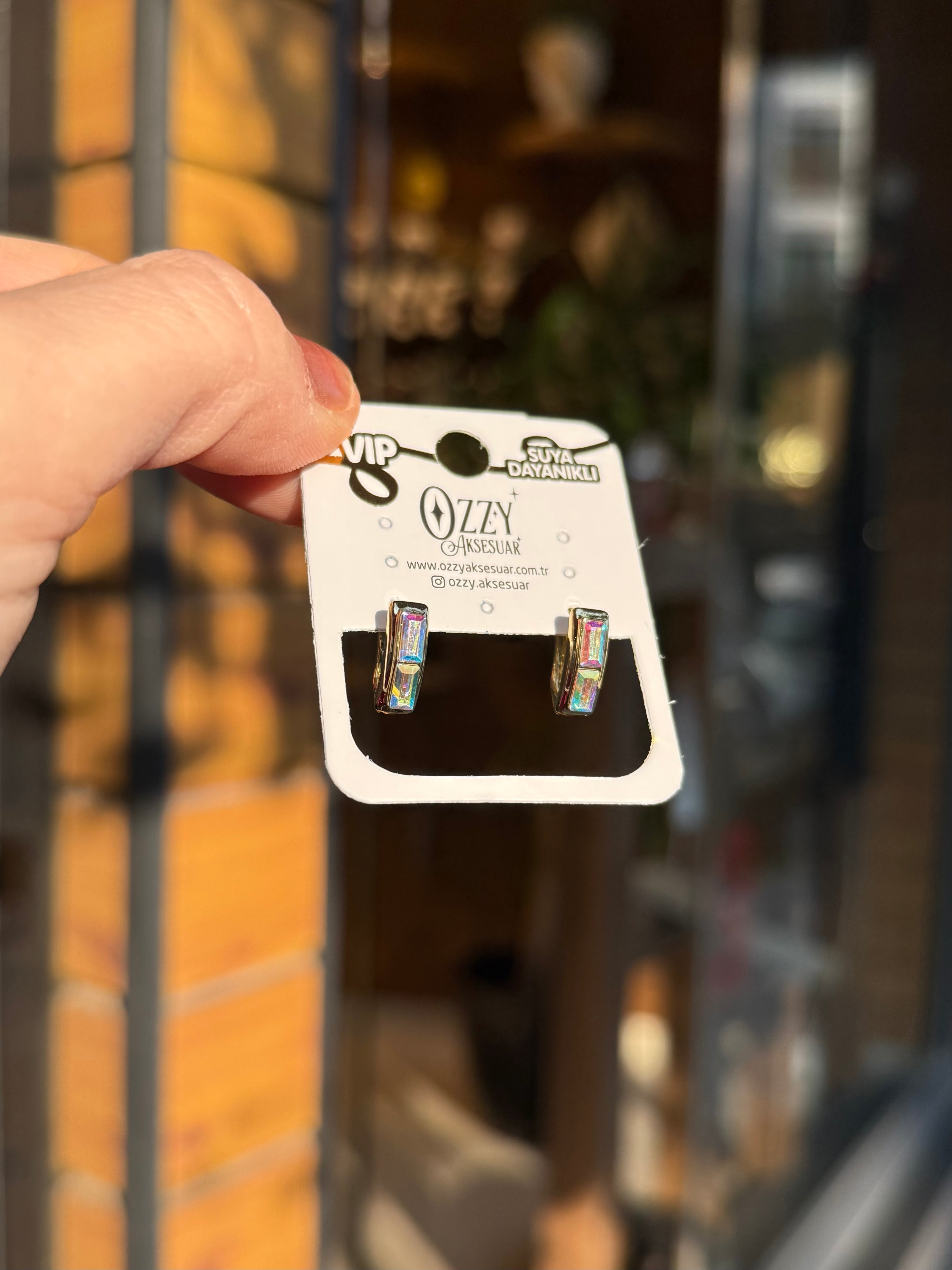 VIP Çift Opal Renkli Zirkon Baget Taşlı Oval Halka Küpe
