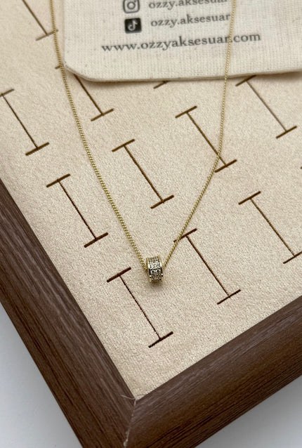 VIP Çift Sıra Taşlı Silindir Model Kolye 45 cm 14K