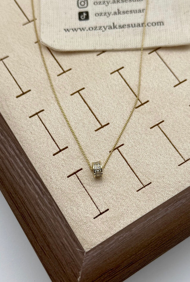 VIP Çift Sıra Taşlı Silindir Model Kolye 45 cm 14K