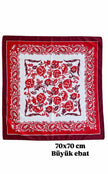 Büyük Boy Kare Fular Toka Kırmızı Çiçek 70 x 70 cm