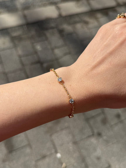 VIP Aralıklı Yuvarlak Zirkon Taşlı Zincir Bileklik 16 + 4 cm