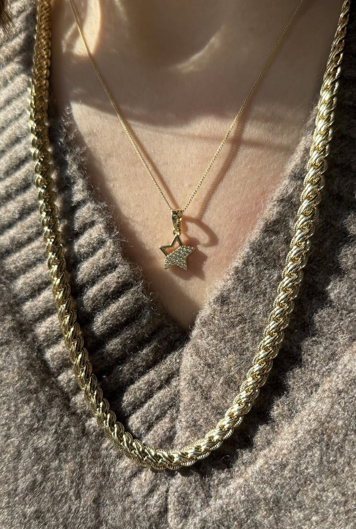 VIP Yarı Gömme Taşlı Yıldız Kolye 45 cm 14K