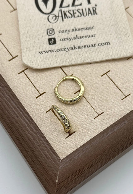 VIP Aralıklı Sıra Taşlı Halka Küpe 14K