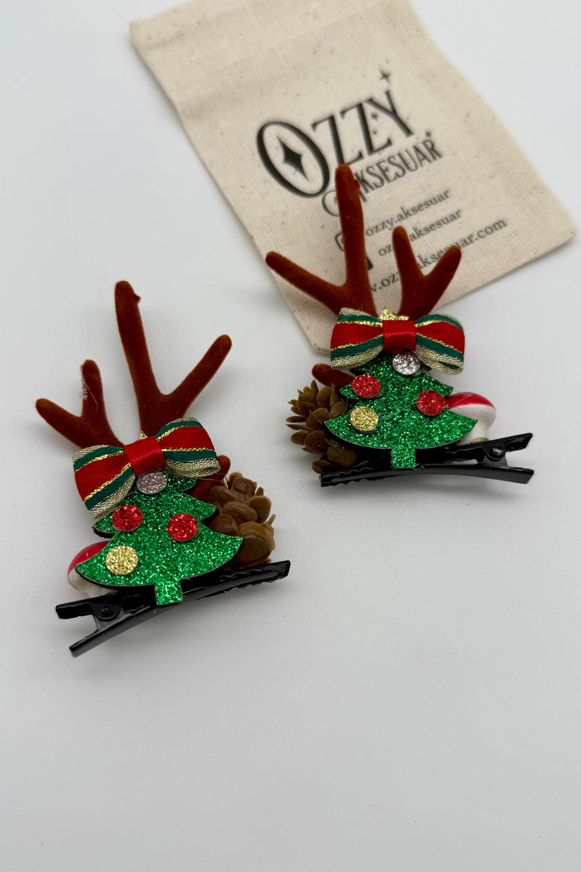 Yılbaşı Figürlü Çift Pens Toka Çam Ağacı Model