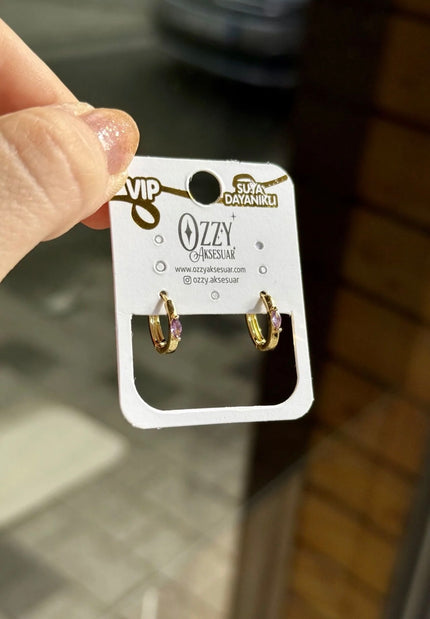 VIP Damla Lila Zirkon Taşlı Halka Küpe 14K