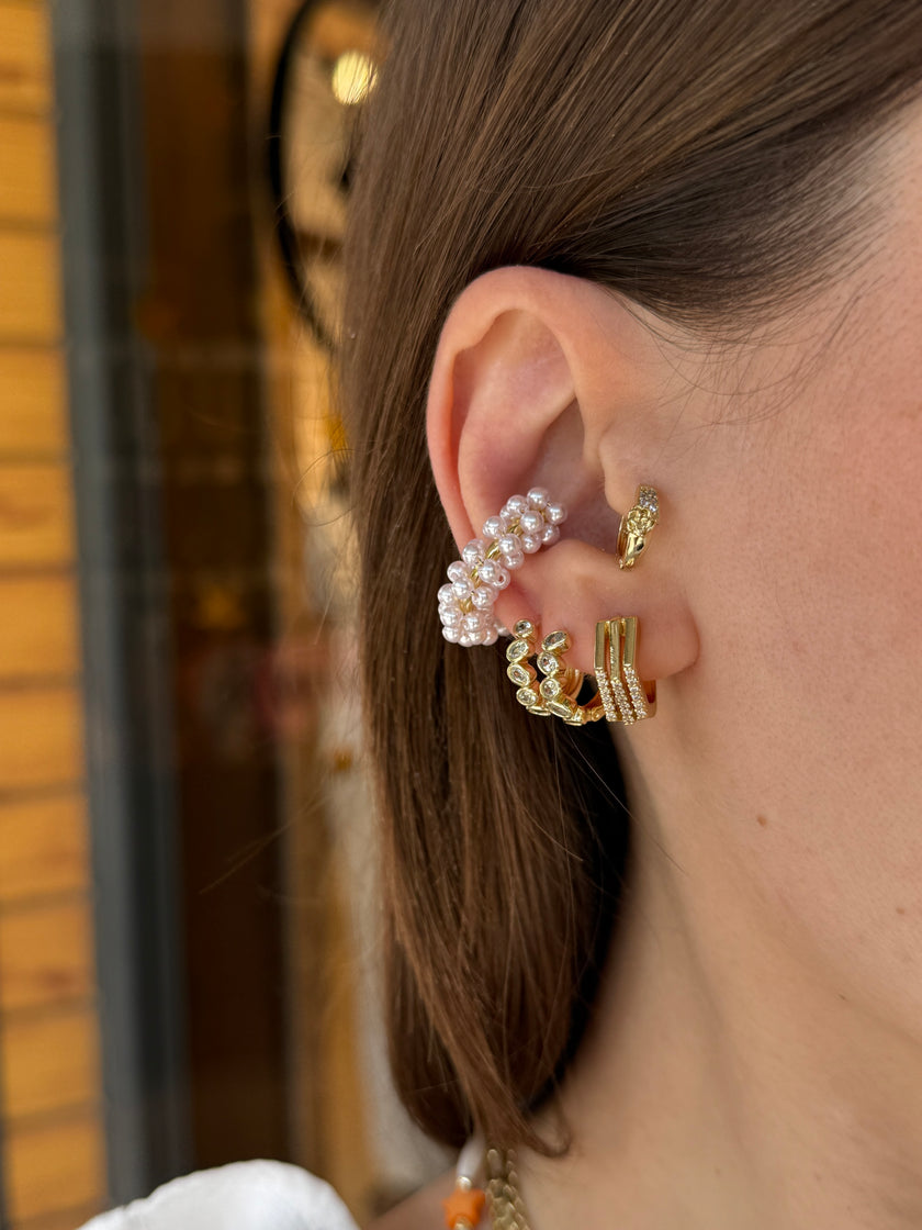 Tamamı İncili  Earcuff Kıkırdak Küpe 1 Adet