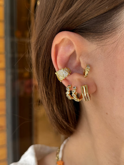 Gömme Taşlı Zigzag Model Earcuff Kıkırdak Küpe 1 Adet