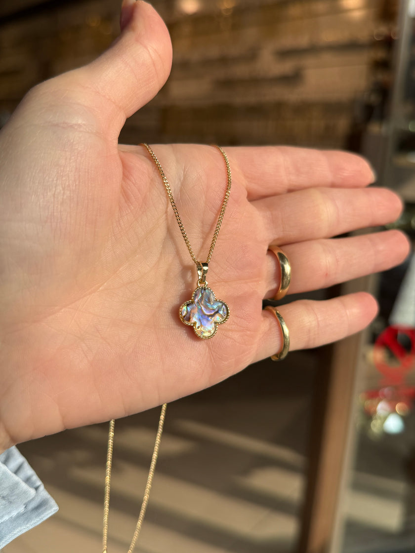 VIP Çift Taraflı Gerçek Sedefli Yonca Kolye 45 cm - Özel Ürün