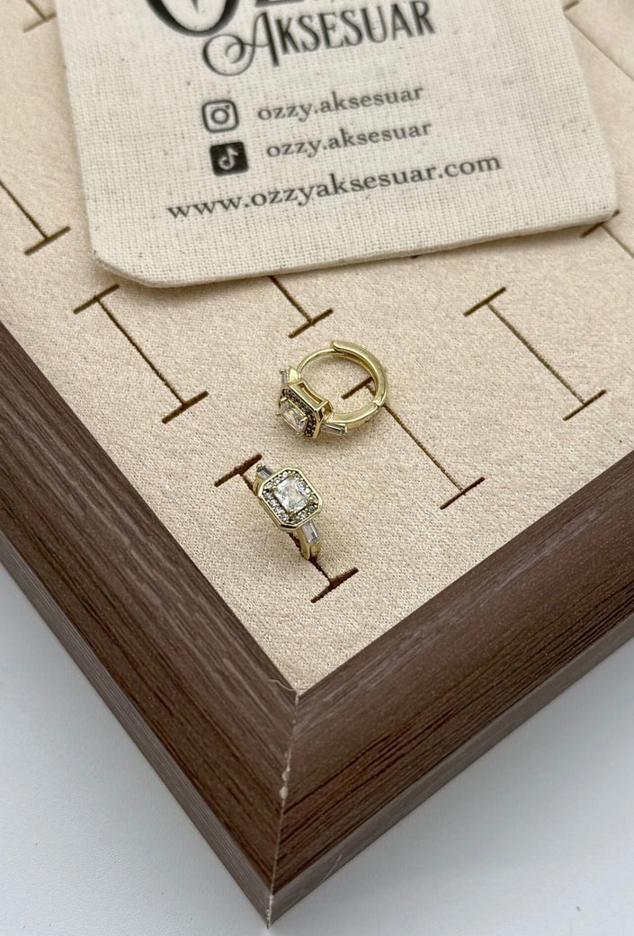 VIP Baget Taşlı Halka Küpe 14K