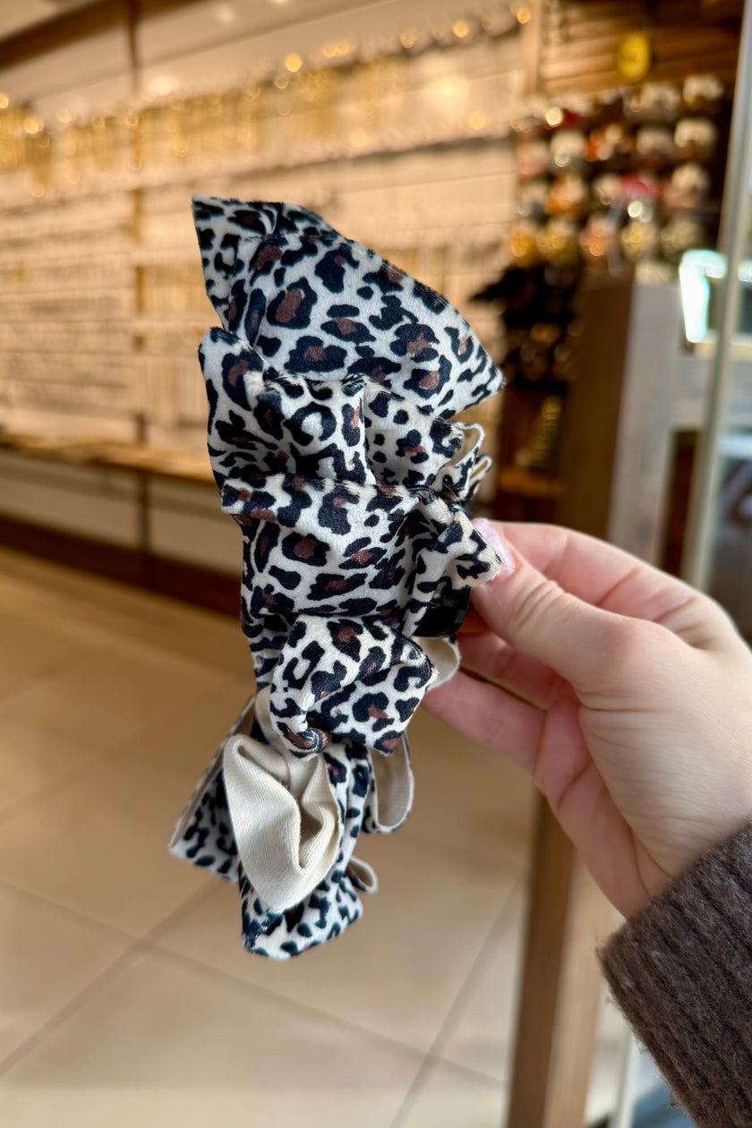 Katlı Leopar Desen Süet Mandal Toka Açık Renk