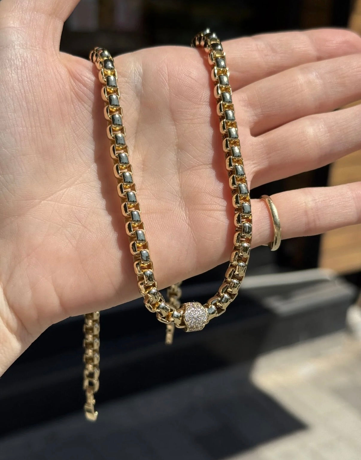 VIP Ortası Gömme Taşlı Silindir Model Küba Zincir Kolye 50 cm