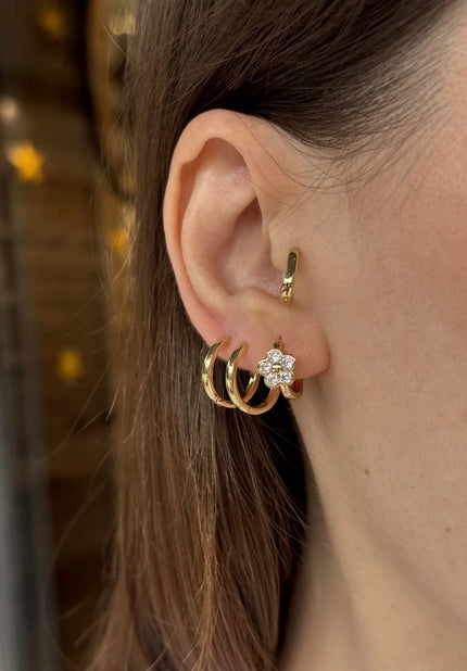 VIP Zirkon Taşlı Çiçek Halka Küpe 14K