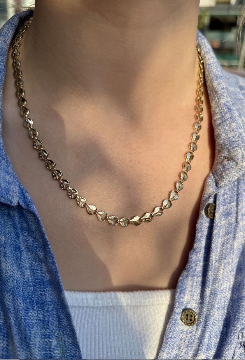 VIP Sıra Yaprak Zincir Kolye 50 cm 14K