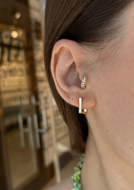 VIP Dikdörtgen Halka Küpe 14K