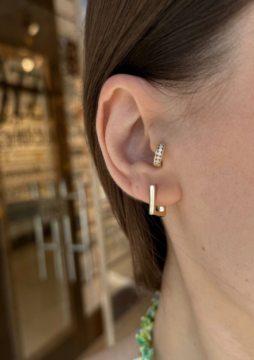 VIP Dikdörtgen Halka Küpe 14K