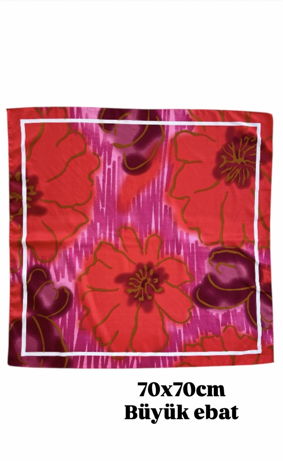 Büyük Boy Kare Fular Toka Gold Çiçek Kırmızı Zemin 70 x 70 cm