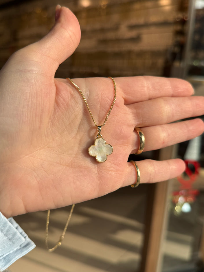 VIP Çift Taraflı Gerçek Sedefli Yonca Kolye 45 cm - Özel Ürün